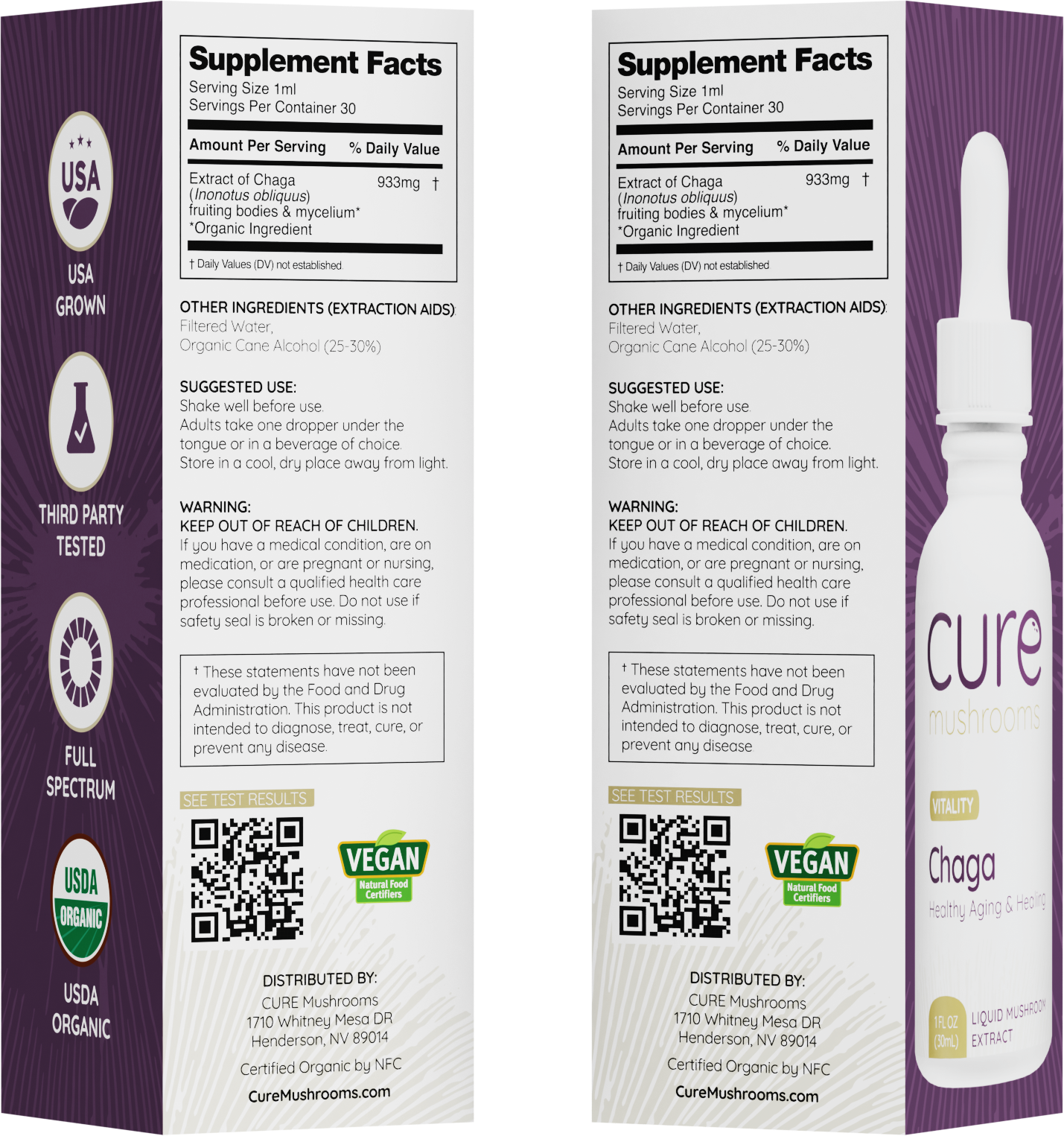 Cure Mushrooms Chaga mushroom tincture supplement facts