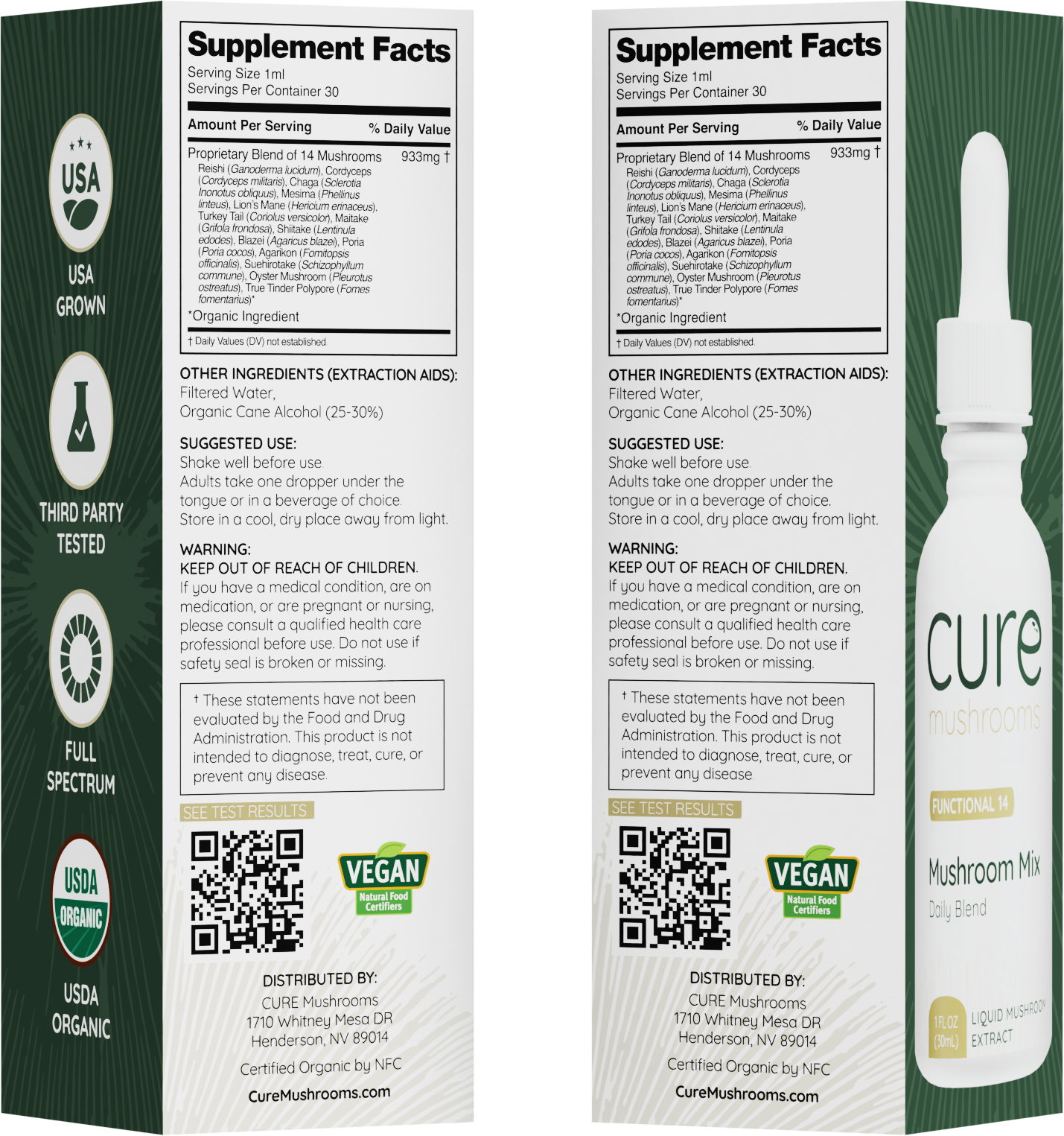 Cure Mushrooms 14 mushroom mix tincture supplement facts