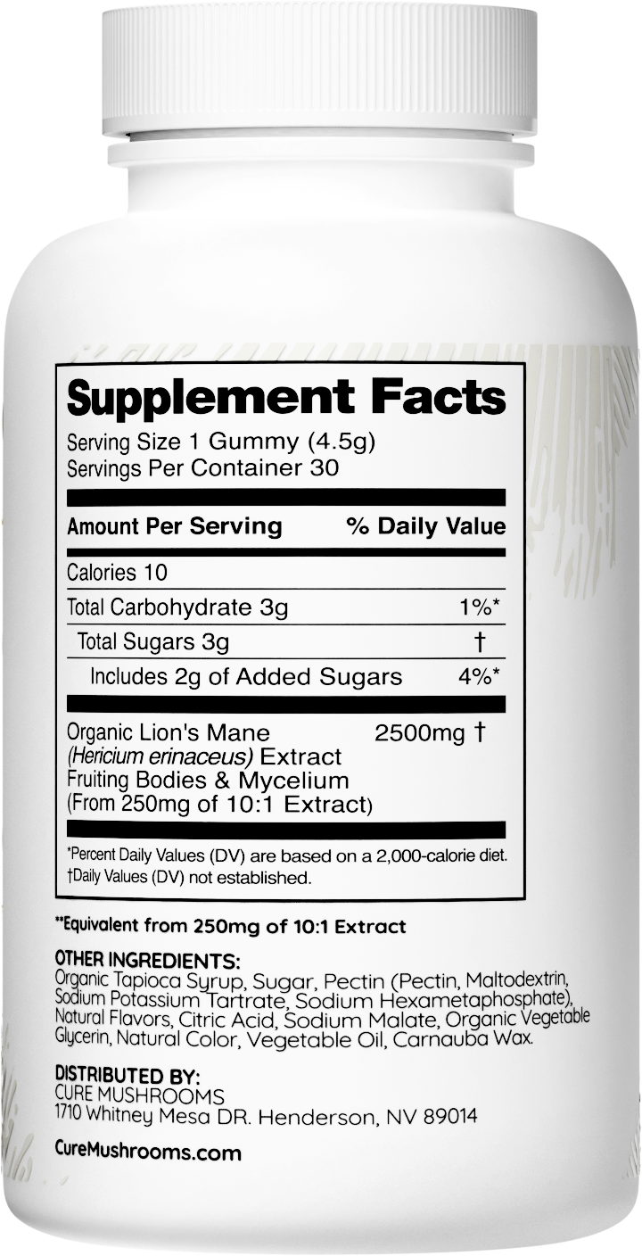 cure mushrooms lion's mane mushroom gummies supplement facts