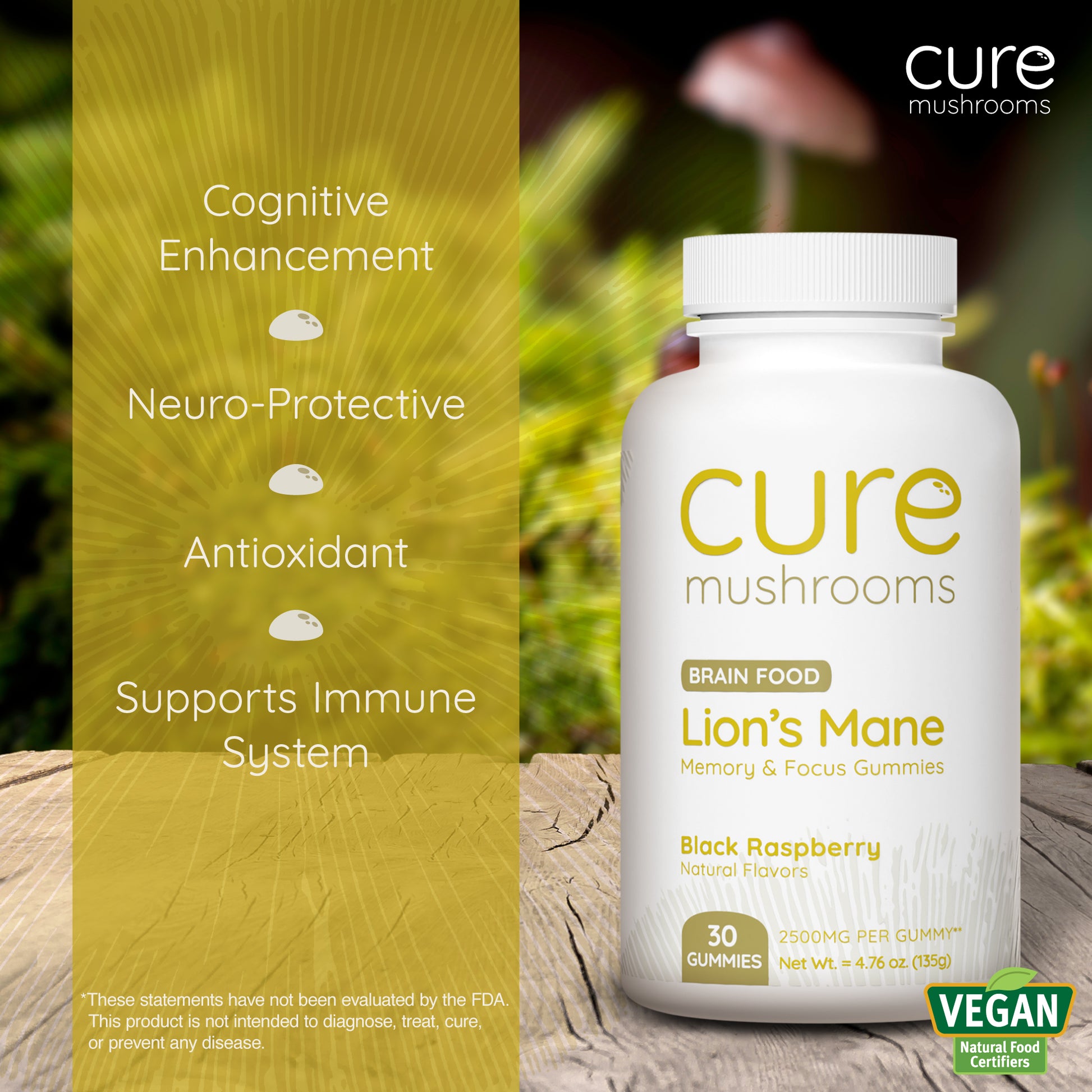 cure mushrooms lion's mane mushroom gummies for memory and focus