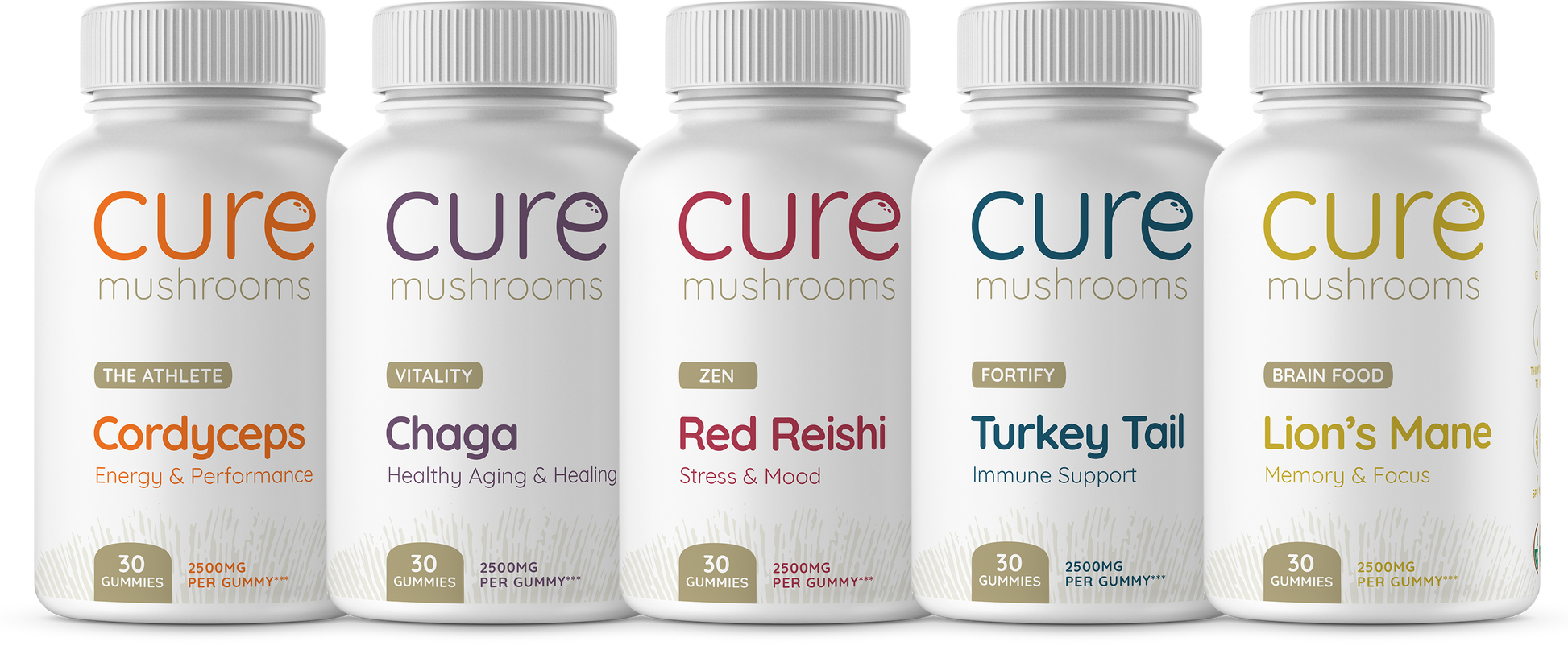 All of cure mushroom's mushroom gummies as a full pack
