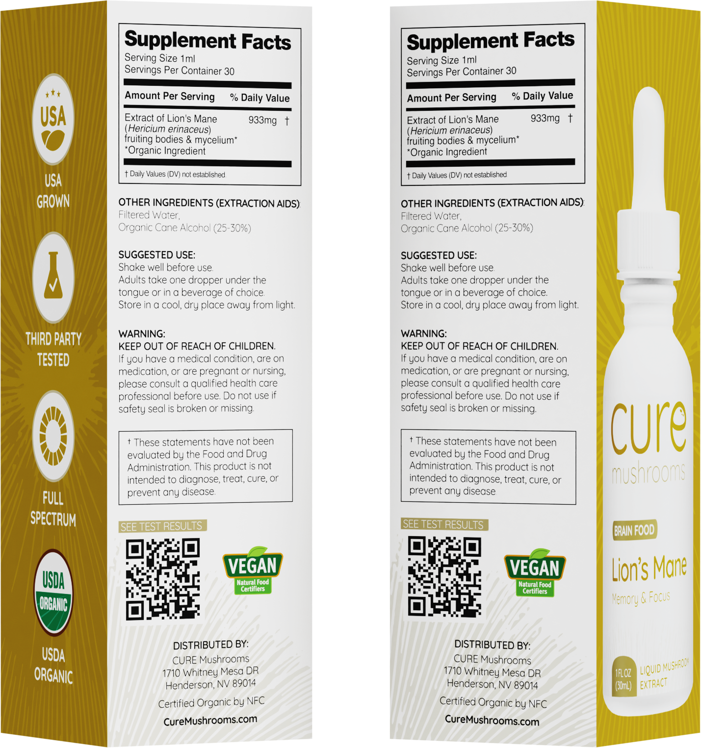Cure Mushrooms Lion's Mane mushroom tincture supplement facts