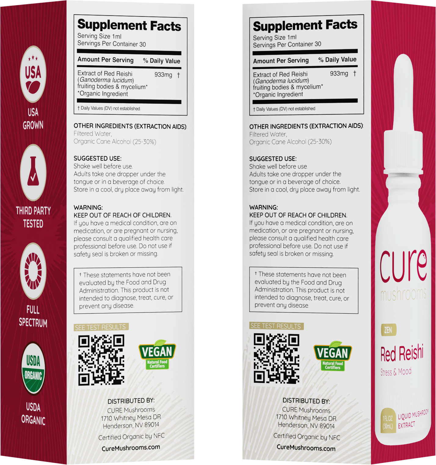 Cure Mushrooms Red Reishi mushroom tincture supplement facts