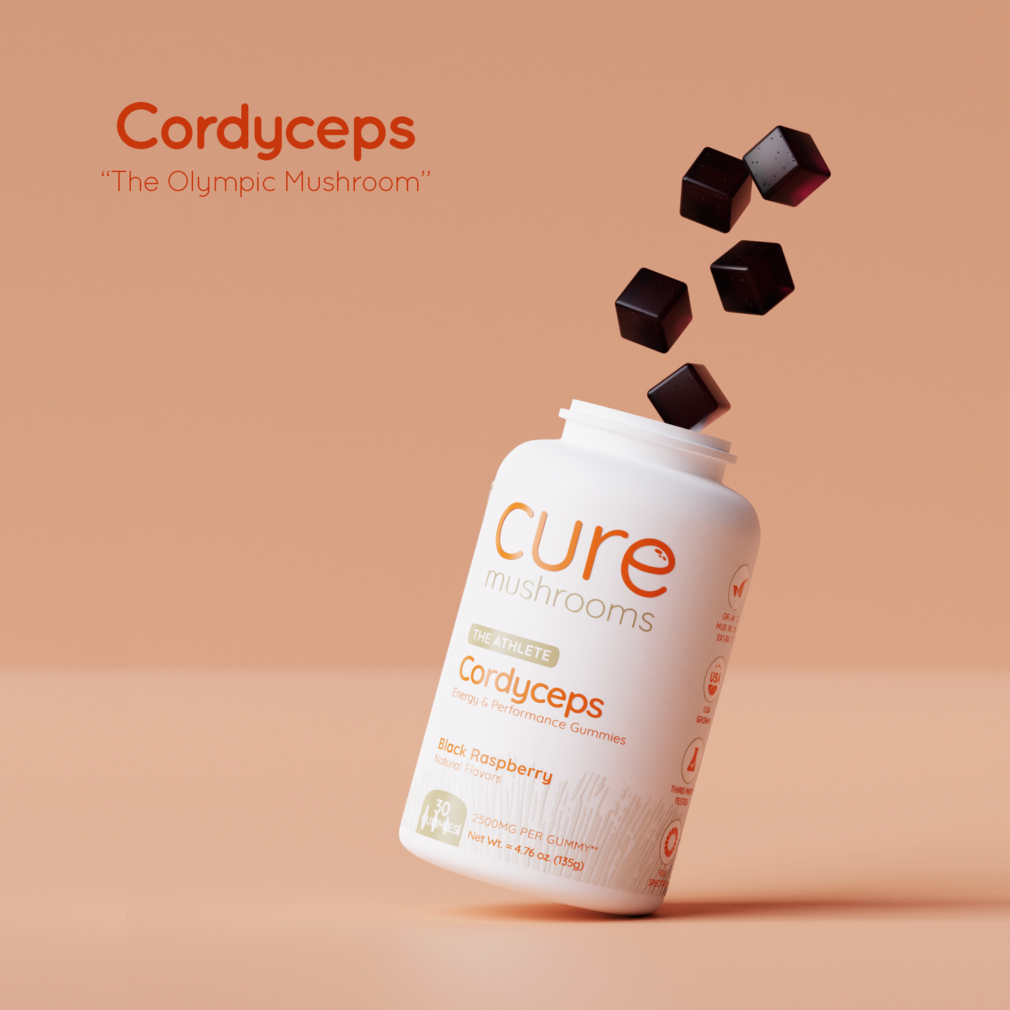 Cure Mushrooms cordyceps mushroom gummies black raspberry flavor