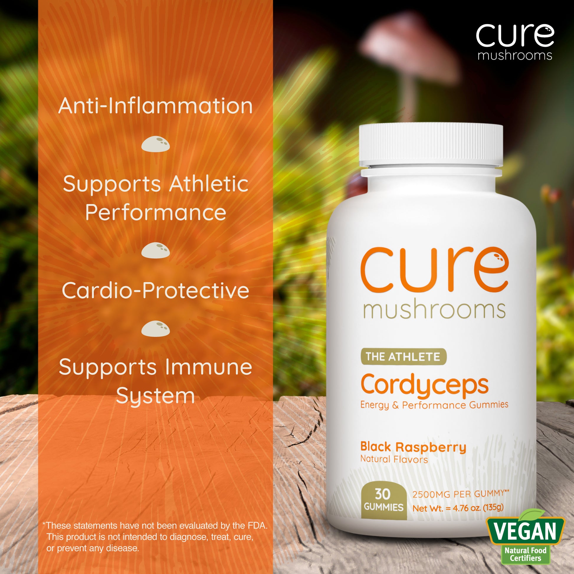 Cure Mushrooms cordyceps mushroom gummies black raspberry flavor